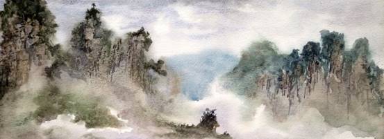 吴鸿昌,太行山化境1水彩22x50,2015年